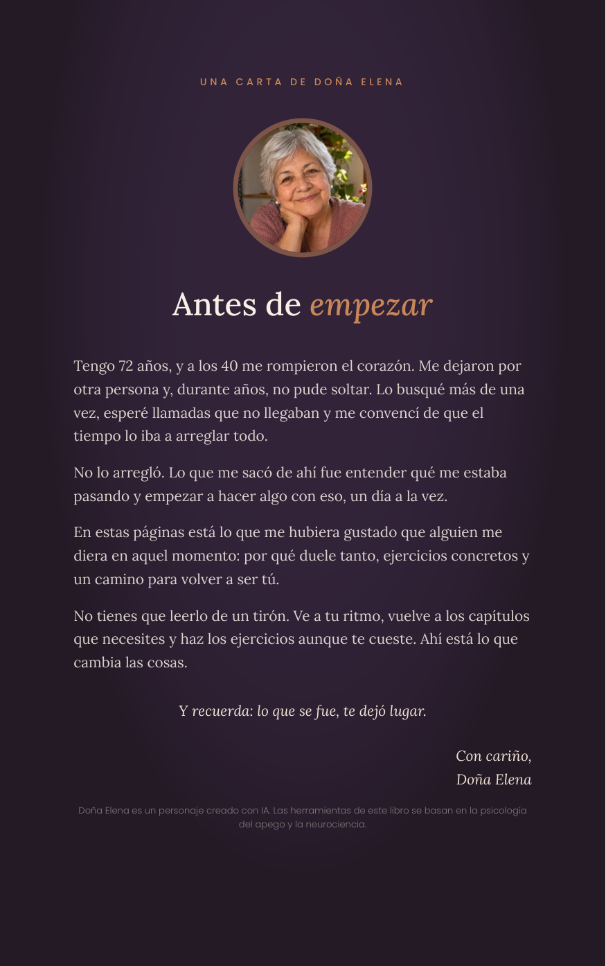 Página del ebook: carta de Doña Elena, Antes de empezar